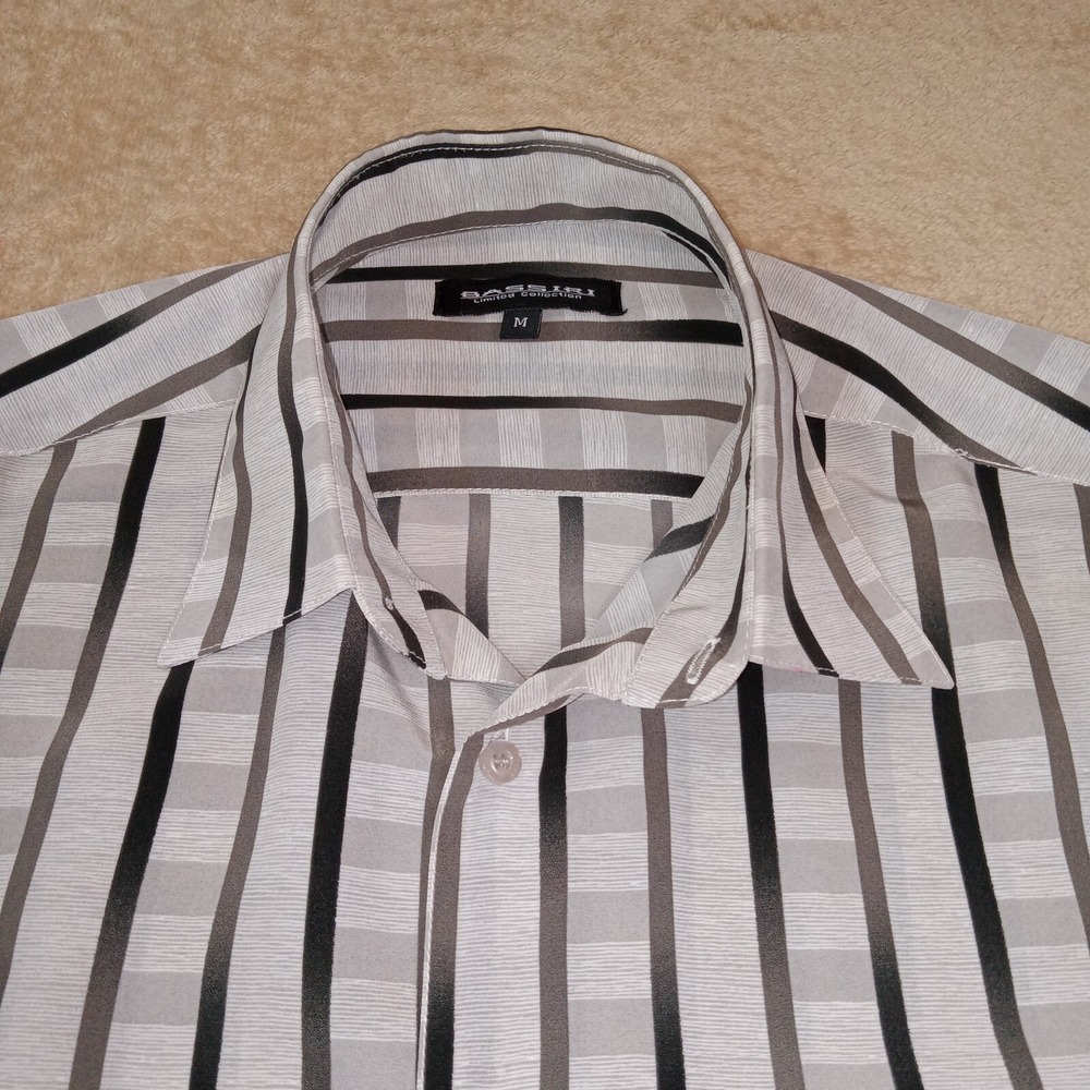 Bassiri Limited Collection Button Up Short Sleeve‎ Men's Medium Gray Black